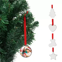 Ciondolo vuoto a sublimazione Decorazioni natalizie Trasferimento di calore Ornamento da appendere all'albero di Natale con corda rossa per regali di festa
