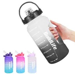 Quifit halbgallone Wasserflasche mit abnehmbarem Stroh 73oz Motivatinal -Zeit Marker Tragbares PETG BPA frei hydratisiert hydratisiert