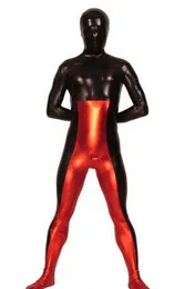 Dwa dopasowane kolory błyszczące metaliczne seksowne kostiumy Catsuit Lycar Spandex Zentai Bodysuit Party Club Kostiumy Kostium kombinezonu