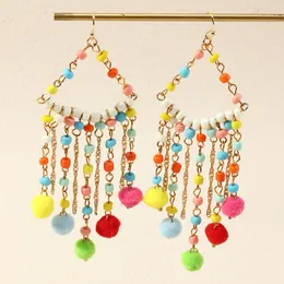 Bohemian Buntes Haarball Reis Perle Dangle Ohrringe handgefertigtes Quasten Statement Ohrringe Frauen Brincos Schmuck Schmuck