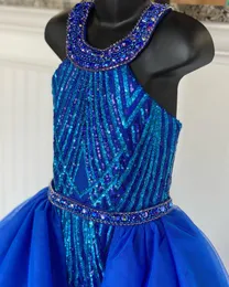 Royal-Blue Girl Pageant Dress Jumpsuit 2023 Ruffles Overkirt Crystals Sequin Kid Romper Little Miss Birthday Party Cocktai295p