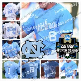 الكلية البيسبول ترتدي UNC North Carolina Tar Heels#3 Dylan Harris 4 Brandon Martorano 6 Dylan Enwiller 23 Tyler Baum 2019 CWS Baseball White Blue Cloyys