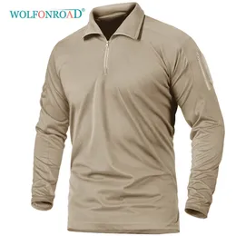 T-shirty męskie Wolfonroad Taktyczne koszule z długim rękawem 1/4 zamek błyskawiczne Pullowanie pullover armia zamek błyskawiczny