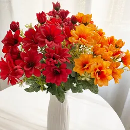 フェイクフローラルグリーン4 PCS 1 BOS VAN 21 VORKEN CHRYSANT MET BLADEREN GROEN BOEKET KUNSTZIJDE BLOEMEN VOOR THUIS EETTAFEL DECORATIE J220906