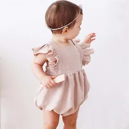 Rompers Mabd Girls Rompers Summer Color Cotlon Cotton Linen Ruffles Fly Debant Kids Kids Clate Clothing Prompsuits 3-24M 220905