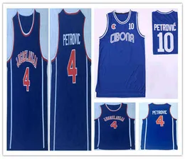 College Wears Cheap Men's Jugoslavija Yugoslavia #4 Jersey Basketball Stitched Cibona Drazen Petrovic #10 Shirts Navy Blue Mix Order