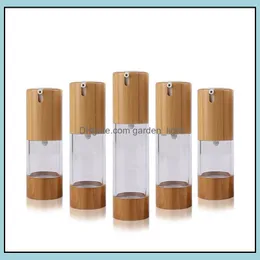 Paketleme şişeleri 15ml/30ml/50ml açık şeffaf vakum losyon şişeleri plastik bambu kozmetik havasız şişe emsion pres pompası Soif dhoju