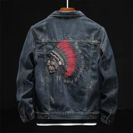 Мужские куртки Prowow Fashion Streetwear Men Jacket Retro Blue Indian Chief Emlempore Denim Jackets Мужские размеры M-6xl Hip Hop Punk Coats 220906