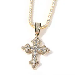 Bling Diamond Stone Cross Pendants Halsband smycken Platinum Platerade män Kvinnor Älskar Par Par Religiösa smycken