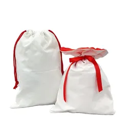 Sublimering Santa Sack Cotton Blank Christmas Drawstring Gift Canvas Bag för DIY stor godis randig säckvävsäck