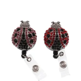 Cute Retractable Badge Reel Rhinestone Crystal Insect Red LadyBug Badge Holder For School Medical Nurse Office Supplier