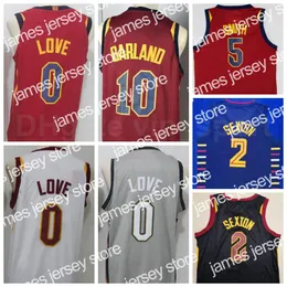 Баскетбольные майки Мужчины Баскетбол Jr Smith Jersey 5 Collin Sexton 2 Kevin Love 0 Darius Garland 10 Edition Earned City Сшитые Красный Белый Черный Синий