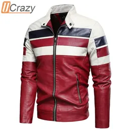 남성용 가죽 가짜 Ucrazy 가을 캐주얼 빈티지 모터 스 플라이싱 재킷 코트 겨울 패션 바이커 따뜻한 재킷 220907