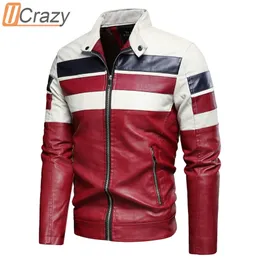 Herren Leder Faux Ucrazy Herbst Casual Vintage Motor Gespleißt Jacke Mantel Winter Mode Biker Warme Jacken 220907