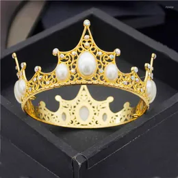 Haarspangen, barocke runde Krone, Strass-Perlen, Metall-Tiaras, Geburtstagskuchen-Ornamente, Braut- und Hochzeitsschmuck, modischer Diadem-Kopfschmuck