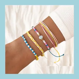 Altri braccialetti Set di braccialetti intrecciati a mano regolabili bohémien Bracciali con perline colorate a onda intrecciata Braccialetti con corda per gioielli Donna Q50 Lulubaby Dhdes