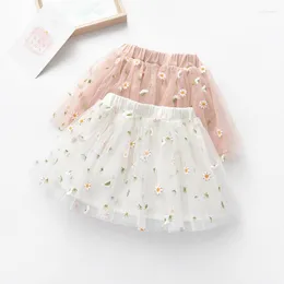 Girl Dresses 2022 Summer Flower Embroidery Infant Girls Mesh Tutu Skirt Kids Faldas Soft Gauze Miniskirt For Floral 1-6T