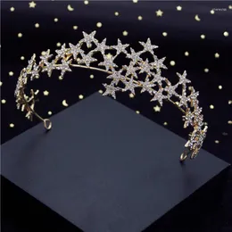 Cabelos de cabelo Moda Barroco Metal Stars Rhinestone Crown Tiaras para cocar de noiva Rainha bail