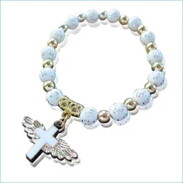 Andra armband religi￶s b￶n Bangle Rosary Armband Bronzing Acrylic Cross Bead Armband Angel Wings Pendant Chains Jew Lulubaby Dhquk
