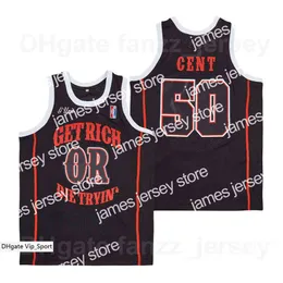 College Basketball Wears Men Movie Film 50 Cent Basketball Jersey G Unità Get Rich o Die Tryin Hip Hop Team Color Black per gli appassionati di sport Hiphop Pure Cotton