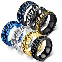 Rotierender Angst-Fidget-Ring, Titan-Edelstahl-Kette, Fingerring für Männer, Blau, Gold, Schwarz, Punk-Geschenk