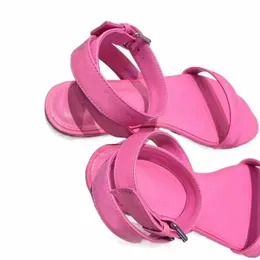 Sandaler kvinnor rosa sandaler ￤kta l￤der fotled rem damer ￶ppen t￥ sn￶rningar platt sko mjuk designer sommar daglig helt enkelt stil