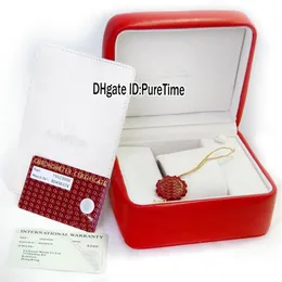 Hight Quality Red Leather Watch Box Whole Mens Womens Watch Original Box Card Card Dift Paper Sacks Ombox Square для p3116