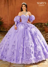 Lavendelapplizierte 2023 Quinceanera-Kleider, schulterfrei, Perlen-Ballkleid, Spitze, Sweet-16-Kleid, Partykleidung, Abschlussball-Abendkleider