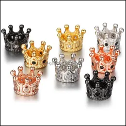 Spacers 24Pcs/Lot Metal Cz King Crown Spacer Beads For Jewelry Making Cubic Zirconia Rhinestone Pave Queen Connector Fin Dhseller2010 Dhow1