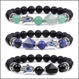 Perlenstränge Sier Hand Evil Eye Heilung Kristall Pyramide Perlen Armbänder für Frauen Männer Stränge Reiki Positive Energie Edelstein Bangl Dhogv