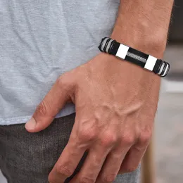 Pulseira de aço inoxidável masculino de pulso preto silicone malha de link inserir pulseira casual punk