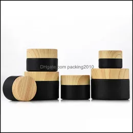 Storage Bottles Jars Black Frosted Glass Jars Cosmetic With Woodgrain Plastic Lids Pp Liner 5G 10G 15G 20G 30 50G Lip Balm Cream Con Dhshs