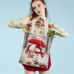 Einkaufstaschen Frohe Weihnachten Casual Frauen Handtasche Cartoon Schneemann faltbare wiederverwendbare Weihnachtsgeschenk Dame Student Canvas Einkaufstasche