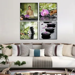 Canvas målning abstrakt buddha bambu blomma vatten affischer och tryck väggkonst abstrakt bild för vardagsrum hem dekoration