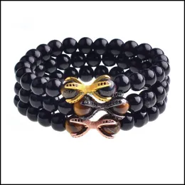 Beaded Strands Black Agate Armband Micro Inlaid Zircon Octagonal Alloy Men and Women Personality Drop Delivery 2021 Jewelry Armband DHQNS