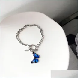 Linkkette neue elegante Insektenblau -Schmetterlingsarmbandkette für Frauen Mädchen minimalistisch verdrehte Kette Anhänger Statement Schmuck Dr. DHYI6