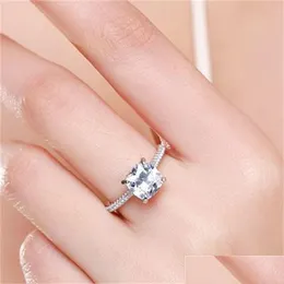 Solitaire Ring 2021 New Beautif Vecalon Fine Promise Ring 925 Sterling Sier Cushion Cut 7mm Diamonds Wedding Band Rings for Vipjewel Dhobx