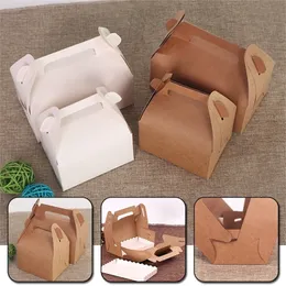 Brocada de presente 10pcs Kraft Paper Bolo Caixas dobráveis ​​com alça Cupcake Brown Caixa de papel de papel de papel de papel