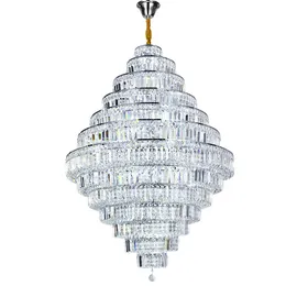 فاخرة جوفاء LED Crystal Chandelier 3 ألوان تعتيم الذهب الفضي الجسد ضوء القلادة لإضاءة ردهة الفندق الحية