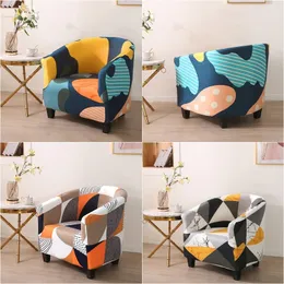 Chair Covers Round Printed Tub Sofa Cover Stretch Spandex Coffee Bar Club Living Room Slipcover Furniture Protector Couch 220906