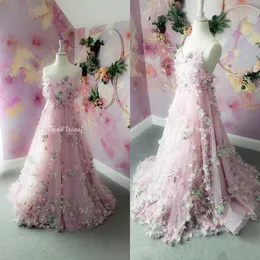 3D Floral Flower Girl Dresses Flict Heassed A Long A Line Pageant Vorts for Photoshoot Tulle Boho First Communion Dress