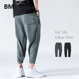Erkek pantolon yaz ince buz ipek sıradan erkek moda hip hop gevşek artı boyutu hızlı kurutma erkek giyim harajuku harem erkek 220907