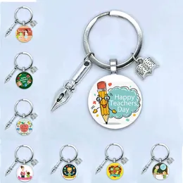 Moda Yeni Sevgili Öğretmen Yuvarlak Cam Keychain El yapımı Diy Kitap Kalem Dekorasyon Kolye Keychain Öğretmen Günü Hediye Hediyelik