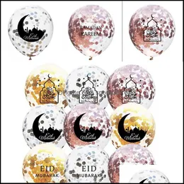 Party Decoration 12Inches Balloons Clear Round Sequins Eid Mubarak Ramadan Kareem Latex Balloon Moon Star Castle Printed Party Indoor Dhxdn