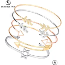 Bağlantı Zinciri Yüksek kaliteli geometrik yaprak tel bileklik Kadınlar için Basit Stil Gül Altın Kuff istiflenebilir mücevher hediye Delme dhuaj