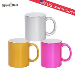 11oz Sublimation Pearlescent Ceramic Mug Handgrip Coffee Mug Blank tumblers Personality DIY Individual box Thermal Transfer Water Cup US warehouse