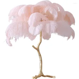 Floor Lamps Phube Lighting The Ostrich Feather Table Lamp Light Modern Copper Desk Living Room El Home