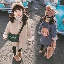 Spring Autumn Kids Coat Jacket For Girl Cat Print Back Long Sleeve Wool Children Girl Outerwear Fashion Toddler Baby Coats Clothes 20220907 E3