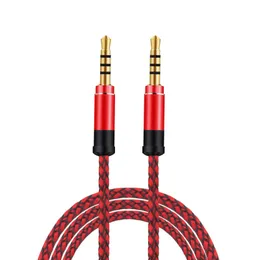 F￶r iPhone Aux Car Audio Cable 1,5 m nylonv￤vning till 3,5 mm hane manlig jack auto guld plug kabel linje sladd 300 st blandad f￤rg