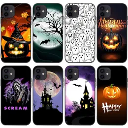 Happy Halloween Pumpkin Lantern Soft TPU Cases for iPhone 15 14 Pro Max 13 12 Mini 11 XR XS X 8 7 Plus 6 6S Ghost Moon Print Black Fashion Phone Provess Back Cover Coque